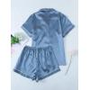 imageSOLY HUX Womens Silk Satin Pajamas Short Sleeve Button Down Sleepwear Loungewear Shorts Set 2 PiecePlain Blue