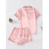 imageSOLY HUX Womens Silk Satin Pajamas Short Sleeve Button Down Sleepwear Loungewear Shorts Set 2 PiecePlain Pink