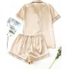 imageSOLY HUX Womens Silk Satin Pajamas Short Sleeve Button Down Sleepwear Loungewear Shorts Set 2 PiecePlain Yellow