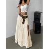 imageSOLY HUX Womens Summer Split Maxi Skirt Tie Front Elastic Waist Lace Ruffle Hem Long Flowy SkirtsPure Apricot