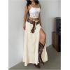 imageSOLY HUX Womens Summer Split Maxi Skirt Tie Front Elastic Waist Lace Ruffle Hem Long Flowy SkirtsPure Apricot