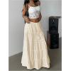imageSOLY HUX Womens Summer Split Maxi Skirt Tie Front Elastic Waist Lace Ruffle Hem Long Flowy SkirtsPure Apricot