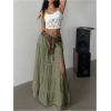 imageSOLY HUX Womens Summer Split Maxi Skirt Tie Front Elastic Waist Lace Ruffle Hem Long Flowy SkirtsPure Army Green