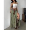 imageSOLY HUX Womens Summer Split Maxi Skirt Tie Front Elastic Waist Lace Ruffle Hem Long Flowy SkirtsPure Army Green