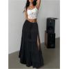 imageSOLY HUX Womens Summer Split Maxi Skirt Tie Front Elastic Waist Lace Ruffle Hem Long Flowy SkirtsPure Black