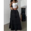 imageSOLY HUX Womens Summer Split Maxi Skirt Tie Front Elastic Waist Lace Ruffle Hem Long Flowy SkirtsPure Black