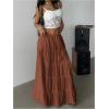 imageSOLY HUX Womens Summer Split Maxi Skirt Tie Front Elastic Waist Lace Ruffle Hem Long Flowy SkirtsPure Coffee Brown