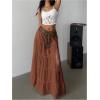 imageSOLY HUX Womens Summer Split Maxi Skirt Tie Front Elastic Waist Lace Ruffle Hem Long Flowy SkirtsPure Coffee Brown
