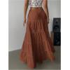 imageSOLY HUX Womens Summer Split Maxi Skirt Tie Front Elastic Waist Lace Ruffle Hem Long Flowy SkirtsPure Coffee Brown