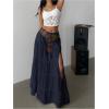 imageSOLY HUX Womens Summer Split Maxi Skirt Tie Front Elastic Waist Lace Ruffle Hem Long Flowy SkirtsPure Dark Blue