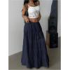 imageSOLY HUX Womens Summer Split Maxi Skirt Tie Front Elastic Waist Lace Ruffle Hem Long Flowy SkirtsPure Dark Blue