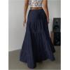 imageSOLY HUX Womens Summer Split Maxi Skirt Tie Front Elastic Waist Lace Ruffle Hem Long Flowy SkirtsPure Dark Blue