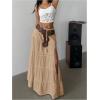 imageSOLY HUX Womens Summer Split Maxi Skirt Tie Front Elastic Waist Lace Ruffle Hem Long Flowy SkirtsPure Khaki