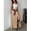 imageSOLY HUX Womens Summer Split Maxi Skirt Tie Front Elastic Waist Lace Ruffle Hem Long Flowy SkirtsPure Khaki