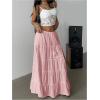 imageSOLY HUX Womens Summer Split Maxi Skirt Tie Front Elastic Waist Lace Ruffle Hem Long Flowy SkirtsPure Pink