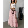 imageSOLY HUX Womens Summer Split Maxi Skirt Tie Front Elastic Waist Lace Ruffle Hem Long Flowy SkirtsPure Pink