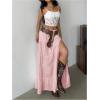 imageSOLY HUX Womens Summer Split Maxi Skirt Tie Front Elastic Waist Lace Ruffle Hem Long Flowy SkirtsPure Pink