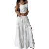 imageSOLY HUX Womens Summer Split Maxi Skirt Tie Front Elastic Waist Lace Ruffle Hem Long Flowy SkirtsSolid White