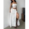 imageSOLY HUX Womens Summer Split Maxi Skirt Tie Front Elastic Waist Lace Ruffle Hem Long Flowy SkirtsSolid White