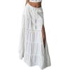imageSOLY HUX Womens Summer Split Maxi Skirt Tie Front Elastic Waist Lace Ruffle Hem Long Flowy SkirtsSolid White