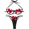imageSOLY HUX Womens Two Piece Underwire Lingerie Set Bow Knot Cut Out Halter Bra and Panty SleepwearBlack and Red