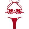 imageSOLY HUX Womens Two Piece Underwire Lingerie Set Bow Knot Cut Out Halter Bra and Panty SleepwearPure Red