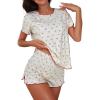 imageSOLY HUX Pajama Set for Women 2 Piece Lounge Sets Cute Print Short Sleeve Tee and Shorts Soft Pj SleepwearBeige Cherry
