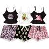 imageSOLY HUX Pajama Sets for Women 6 Piece Cute Graphic Print Sleepwear Cami Top and Shorts LoungewearMulticoloured