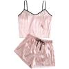 imageSOLY HUX Womens 2 Piece Satin Pajama Sets Cute Striped V Neck Crop Top and Drawstring Shorts SleepwearLight Pink Striped