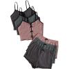 imageSOLY HUX Womens 3 Sets Pajamas Lounge Sets Cute Bow Front Crop Cami Tops and Shorts PJs SleepwearGrey Green Pink