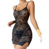 imageSOLY HUX Womens Floral Lace Sheer Split Hem Babydoll Lingerie Sleepwear Chemise with ThongPure Black