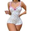 imageSOLY HUX Womens Floral Print Romper Pajama Frill Trim V Neck Sleeveless Short JumpsuitWhite Floral Print