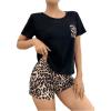 imageSOLY HUX Womens Leopard Print Pajama Set Short Sleeve Top Shorts Lounge Set 2 Piece SleepwearBlack Leopard