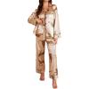 imageSOLY HUX Womens Leopard Print Silk Satin Pajama Set Long Sleeve Button Down Shirt Pj Set 2 Piece SleepwearChampagne Leopard