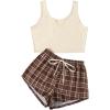 imageSOLY HUX Womens Notched Neck Sleeveless Tank Top and Plaid Shorts 2 Piece Pajama Set Sleepwear Lounge SetsWhite and Red Plaid