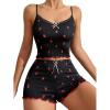imageSOLY HUX Womens Pajama Set Strawberry Print Lace Trim Cami Top and Shorts Lounge Sets SleepwearBlack Strawberry