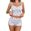 imageSOLY HUX Womens Pajama Set Strawberry Print Lace Trim Cami Top and Shorts Lounge Sets SleepwearWhite Strawberry