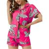 imageSOLY HUX Womens Pajama Set Tiger Print Sleepwear Short Sleeve Button Down Shirt and ShortsHotpink Tiger