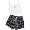 imageSOLY HUX Womens Pajama Sets 2 Piece Lounge Sets Button Tank Top and Plaid Shorts SleepwearBlack and White