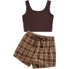 imageSOLY HUX Womens Pajama Sets 2 Piece Lounge Sets Button Tank Top and Plaid Shorts SleepwearBrown Plaid