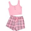 imageSOLY HUX Womens Pajama Sets 2 Piece Lounge Sets Button Tank Top and Plaid Shorts SleepwearPink Plaid