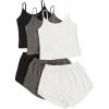imageSOLY HUX Womens Pajama Sets Lounge Sets Ribbed Knit Cami Crop Top and Shorts Sleepwear PJ 3 SetsBlack Grey White