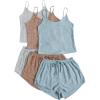 imageSOLY HUX Womens Pajama Sets Lounge Sets Ribbed Knit Cami Crop Top and Shorts Sleepwear PJ 3 SetsBrown Gey Multi