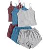 imageSOLY HUX Womens Pajama Sets Lounge Sets Ribbed Knit Cami Crop Top and Shorts Sleepwear PJ 3 SetsRed Blue Gey