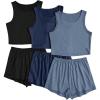imageSOLY HUX Womens Pajamas 6 Piece Sleeveless Tank Top and Shorts Lounge Set SleepwearDark Blue Black Multi