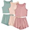 imageSOLY HUX Womens Pajamas 6 Piece Sleeveless Tank Top and Shorts Lounge Set SleepwearGreen Beige Multi