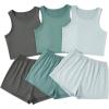 imageSOLY HUX Womens Pajamas 6 Piece Sleeveless Tank Top and Shorts Lounge Set SleepwearGreen Grey Multi