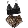 imageSOLY HUX Womens Plus Size Lingerie Set Spaghetti Strap Lace Trim Bralette and Shorts Sleepwear Pajama SetBlack Leopard Print