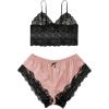 imageSOLY HUX Womens Plus Size Lingerie Set Spaghetti Strap Lace Trim Bralette and Shorts Sleepwear Pajama SetPink and Black Satin