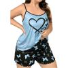 imageSOLY HUX Womens Plus Size Pajama Set Butterfly Heart Print Loungewear Cami Top and Shorts SleepwearBlue Heart